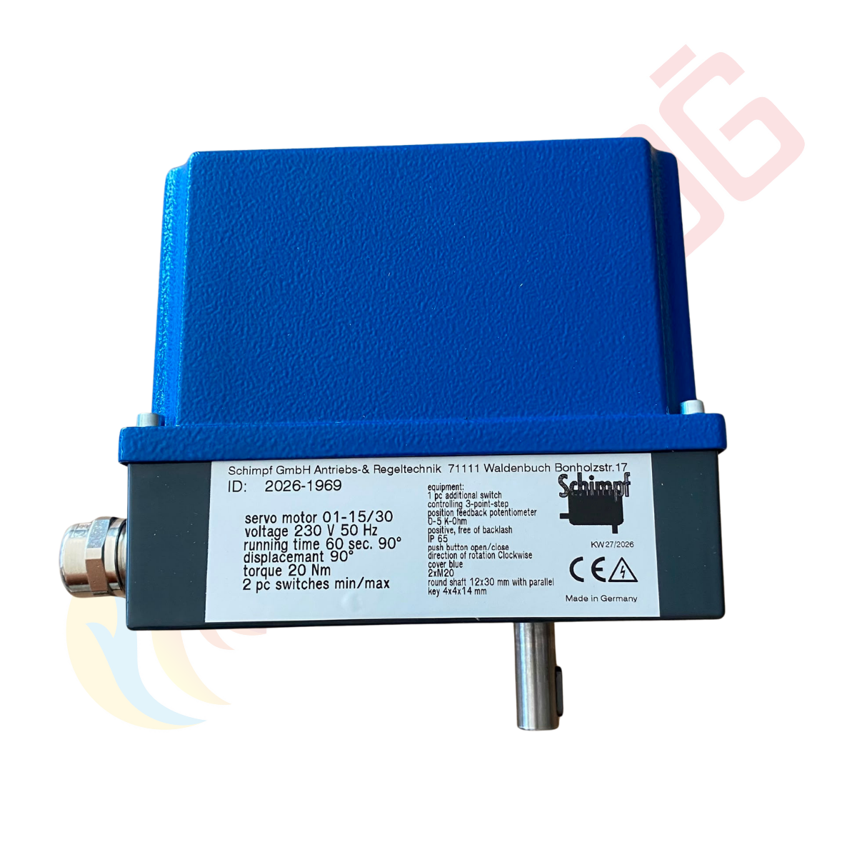 Schimpf 01-15/30 Servo Motor 20 Nm 230V AC – 90° Dönüş, 60 sn, 0-5KΩ Potansiyometreli